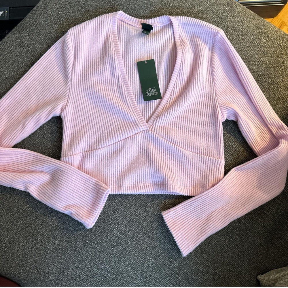 Wild Fable Light Pink Ribbed Wrap Crop Top